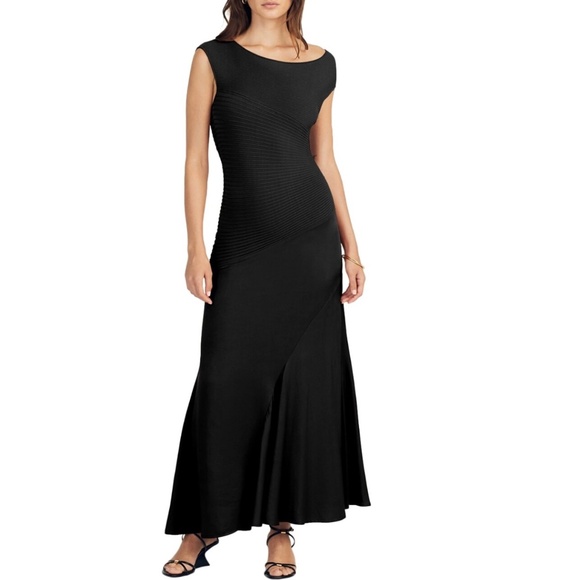 Derek Lam 10 Crosby Madeleine Mixed Media Maxi Dress Black SZ L - Picture 1 of 16